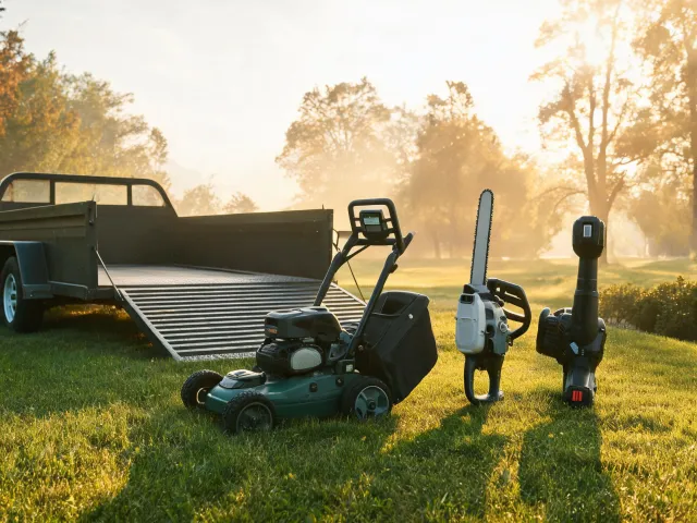 Makita outdoor power tools near trailer