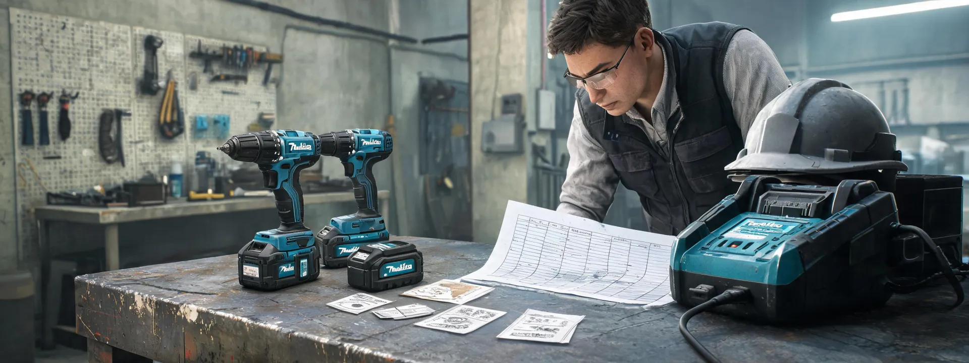 Makita tool service planning on a workbench